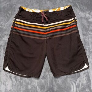 Vtg y2k Old Navy Mens Board Shorts Brown Striped Swim Trunks Size L 3269